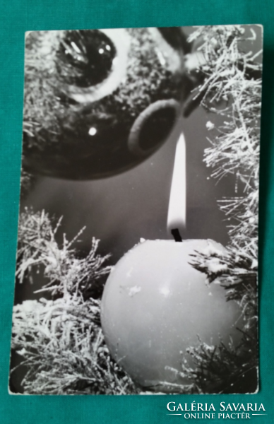 Régi karácsonyi képeslap fekete-fehér, futott,  1978