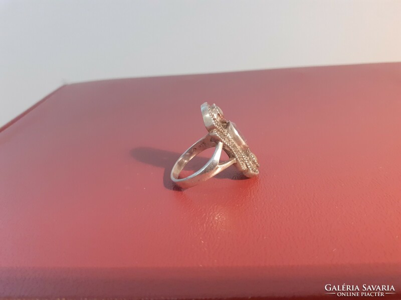 Art deco női ezüst gyűrű 18K arany díszítéssel és ametiszt kővel 6,41 gramm