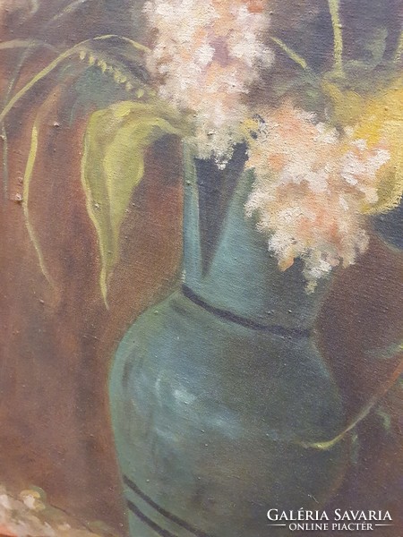 Old flower still life painting with pleasant colors, painted on canvas