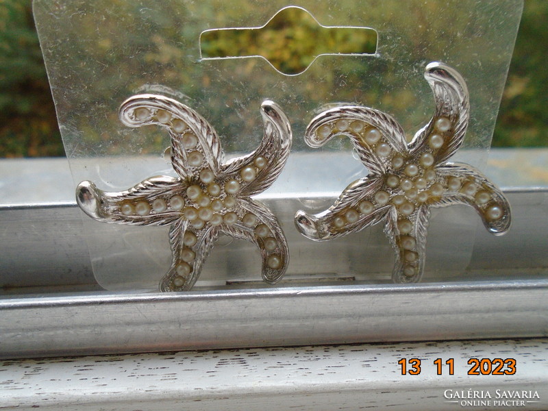 Brand new silver plated starfish clip with small inlaid pearls