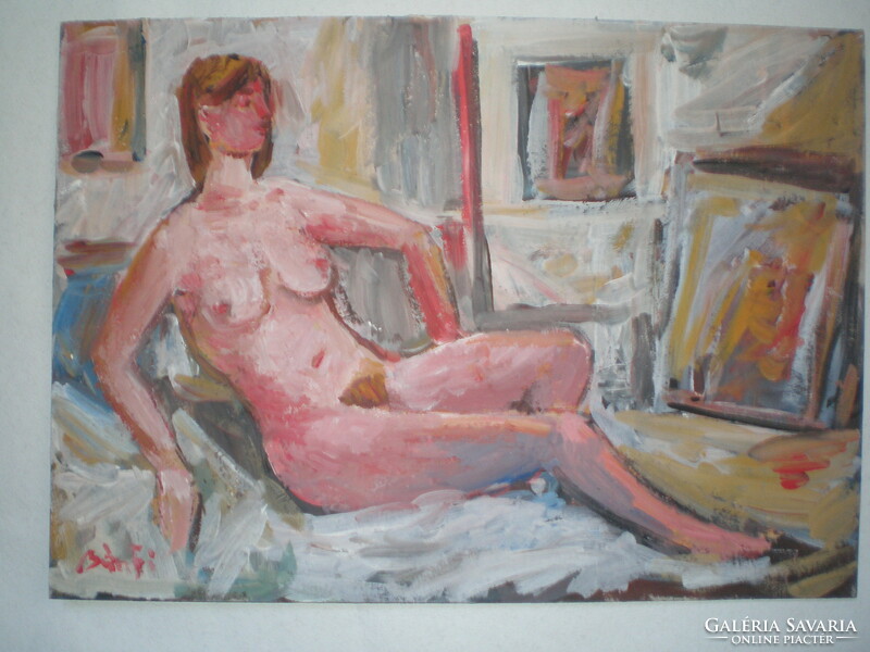 József Bánfi, nude in studio .. His wonderful painting. Classic art.