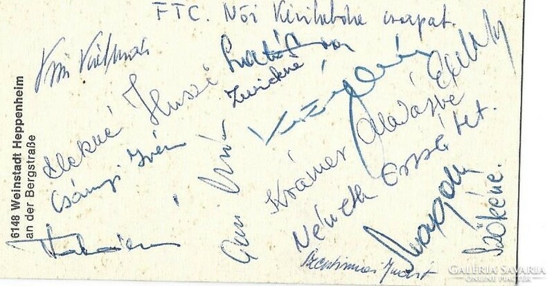 Fradi ftc women's handball team, (including the players of the national team) handwritten signature on a postcard. 1974