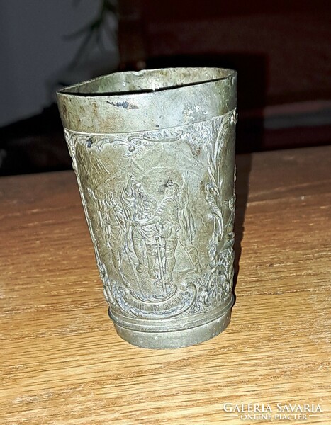 Mury basel marked metal cup with antique scenes