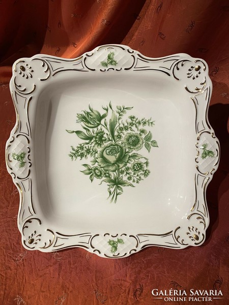 Hollóháza hand-painted porcelain centerpiece, serving tray, bowl