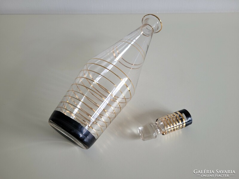 Retro mid century gold black striped art deco corkscrew old wine bottle
