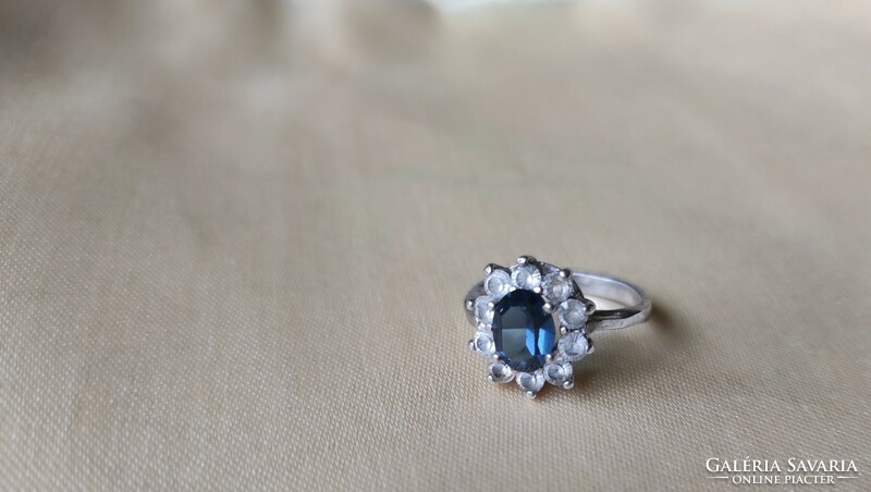 Silver ring with blue stone