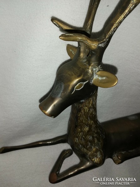 A very rare resting deer bronzed copper statue, hunting lodge decoration