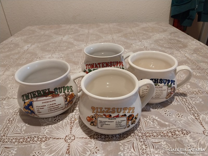 Two-handled soup cup with German inscription