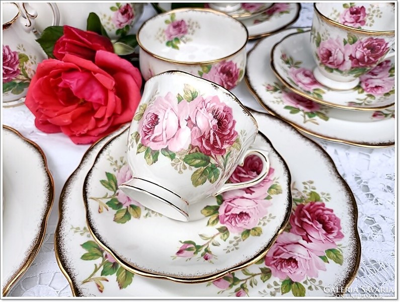Rendkívül ritka Royal Albert "American Beauty" angol porcelán teás-kávés készlet