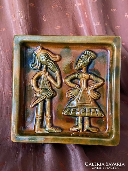 Romhány tile stove factory folk, wonderful glazed ceramic wall decoration