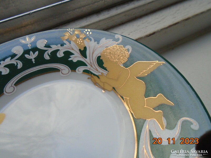 Antik szecessziós aranykontúrozot kézzel festett "szívekre vadászó "puttós virágos dísztálka