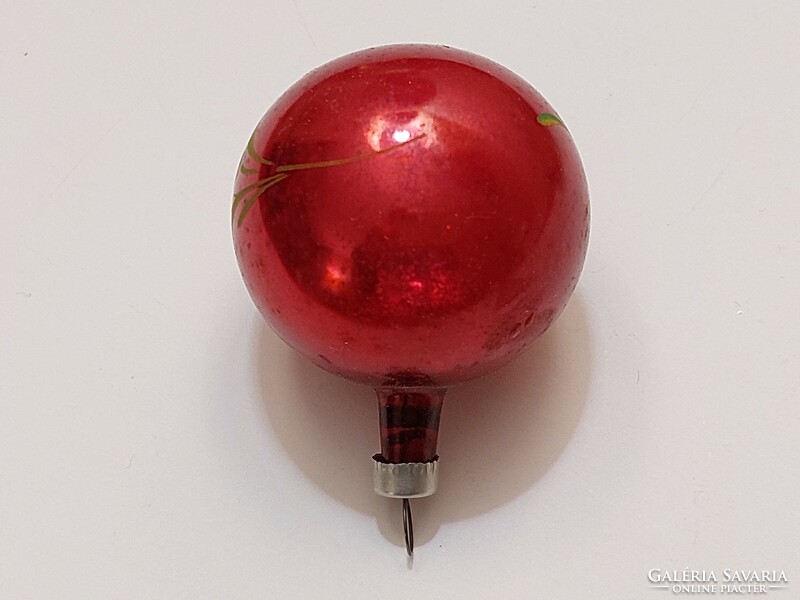 Old glass Christmas tree ornament red painted floral sphere glass ornament