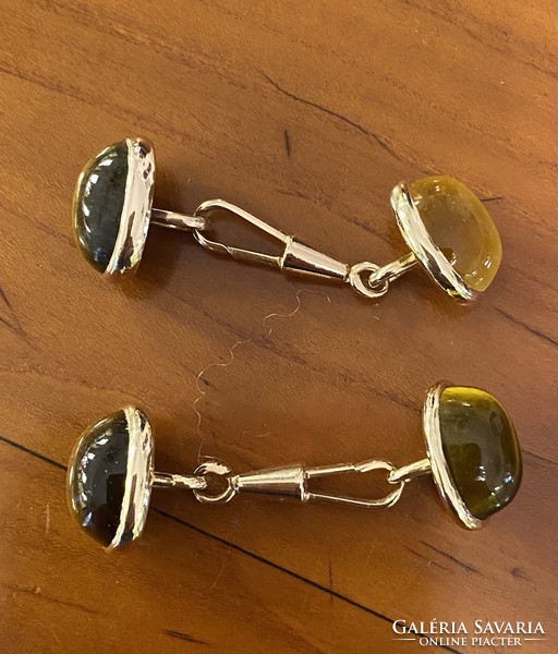 Old artdeco 14 carat gold cufflink with real tiger's eye stone!