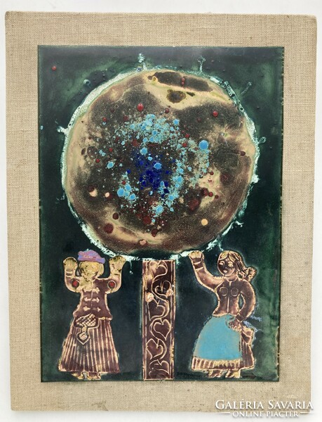 Gábor Somogyi (1938-): tree of life, fire enamel applied art picture, 1977