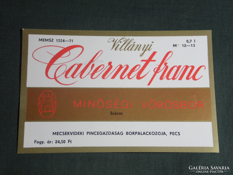 Wine label, Pécs Mecsekvidék winery, wine farm, Villány Cabernet Franc wine