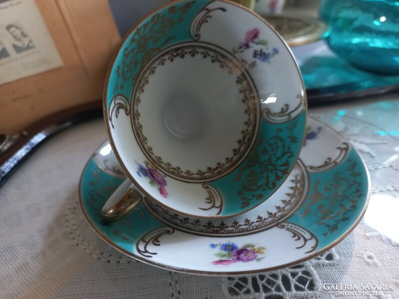 Beautiful turquoise mocha set, cup and saucer, Bareuther