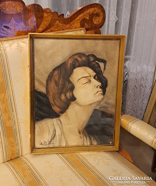 An antique painting by Francis of Transylvania! Female portrait 1926!