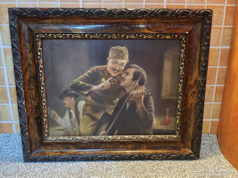 Antique signed soldier painting
