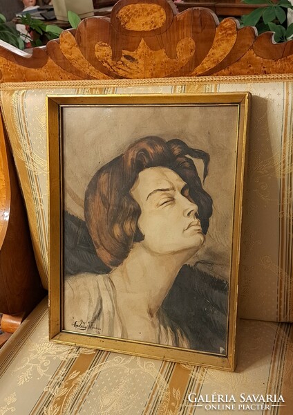An antique painting by Francis of Transylvania! Female portrait 1926!