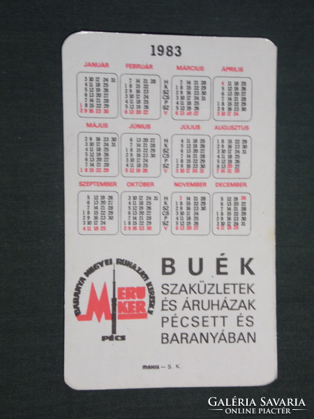 Card calendar, Meruker Mecsek store, Pécs, erotic female model, 1983, (2)