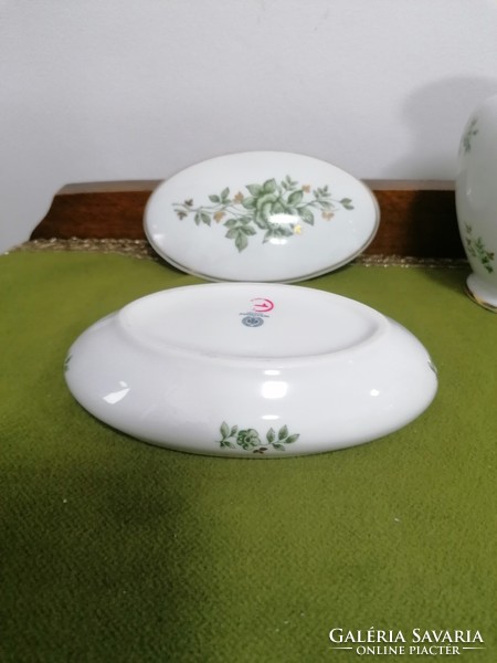 Hollóháza Erika patterned vase and oval bonbonnier set