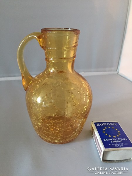 Small yellow crackle vase, beautiful cracked glass jug, perhaps from Karcagi (m117)