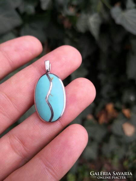 Blue stony silver pendant