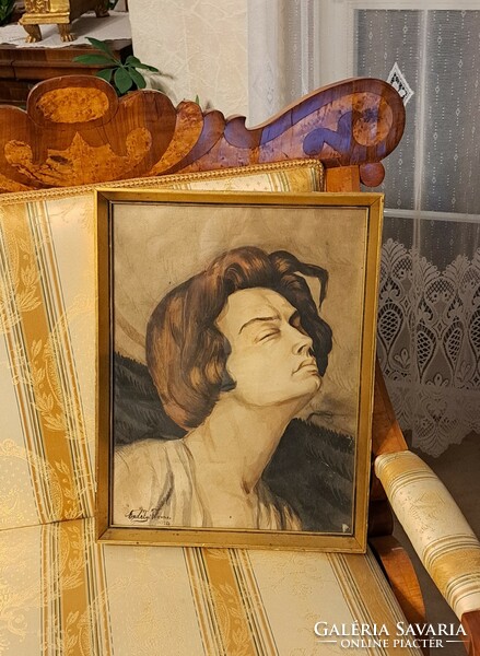 An antique painting by Francis of Transylvania! Female portrait 1926!