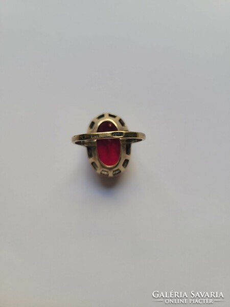 Art Deco aranyozott orosz ezüst gyűrű hatalmas szintetikus Rubinnal Nagyméretű!