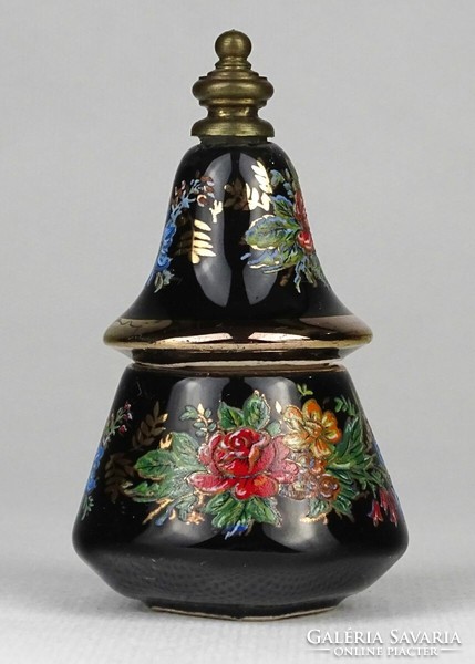 1P488 Fekete görög porcelán parfüm parfümkrém tartó szelence