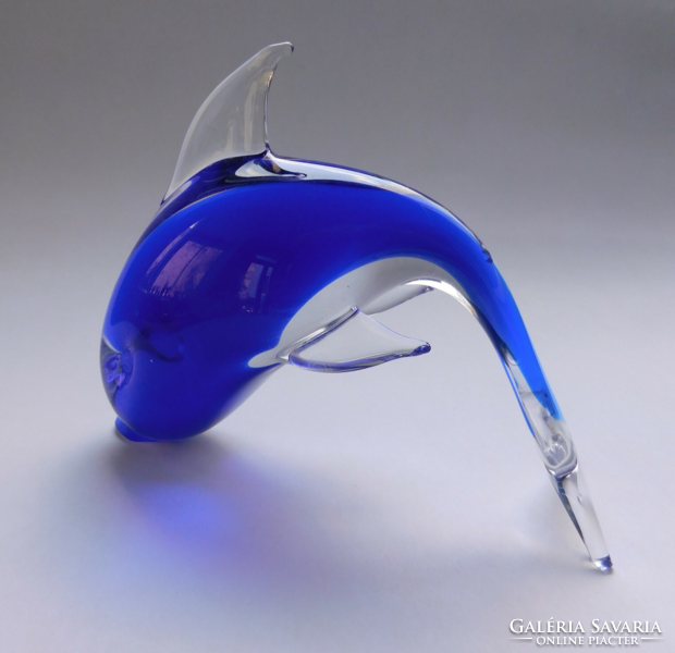 Tömör üveg delfin - 14 cm