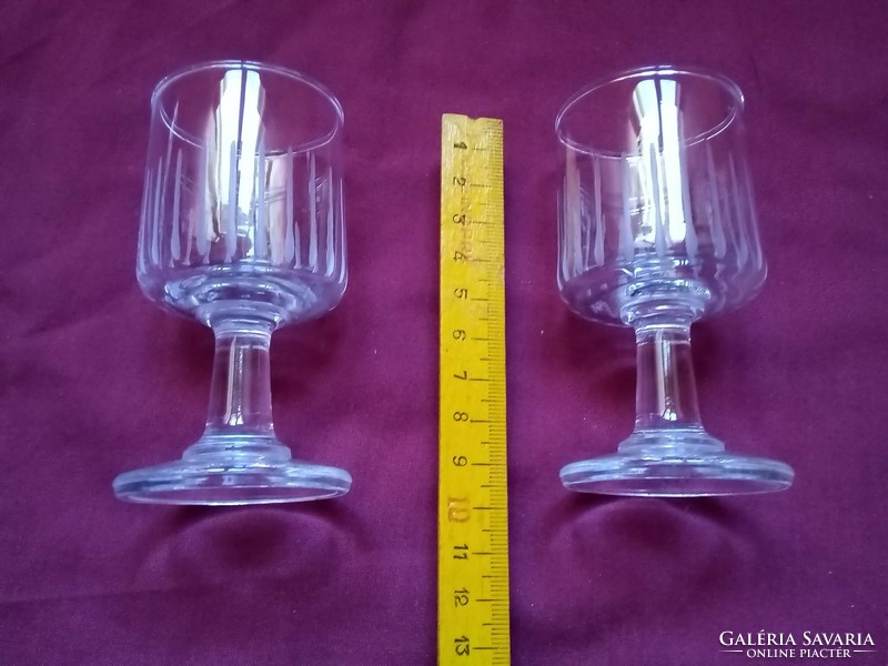 Retro old glass stemmed glass - liquor liqueur short drink alcohol/half glass set - 2 pcs