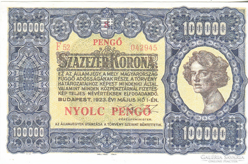 Magyarország 100000 korona 8 pengő REPLIKA 1923