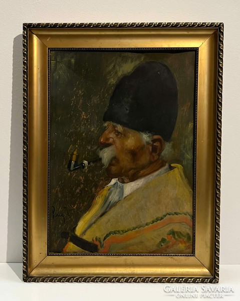 Jenő Kasznár ring (1875-?) Old shepherd with a pipe /we will give you an invoice for your purchase/