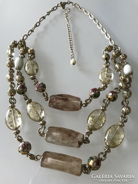 Three-row necklace with openwork enamel and gold-flake eyes, 57 cm long