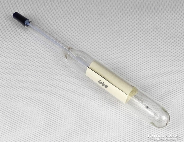 1P910 old lab blown glass thermometer in paper case