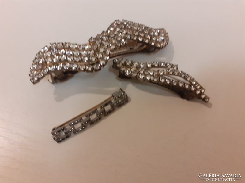 French hair clips and brooch in one set, studded with retro sparkling rhinestones