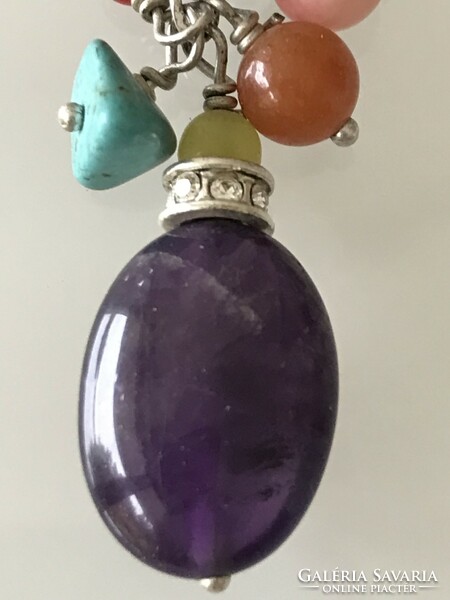 Ezüstözött nyaklànc színes ásványokkal, HultQuist márka, 48 cm