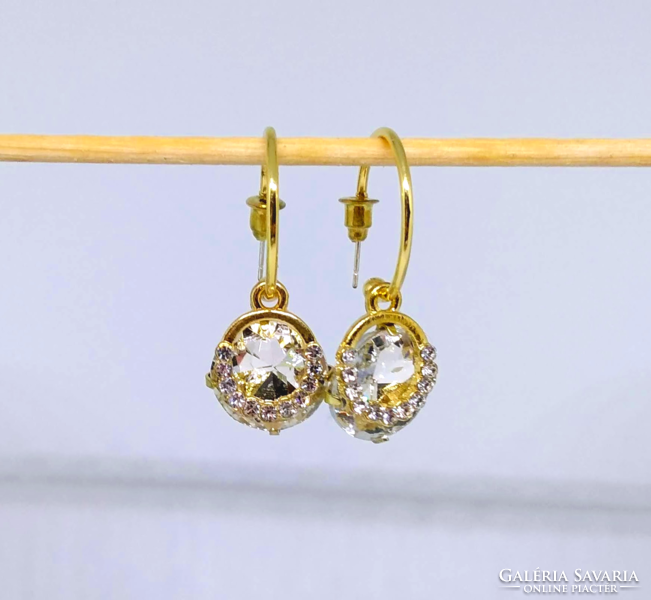 Gold-colored faceted round clear crystal earrings 334