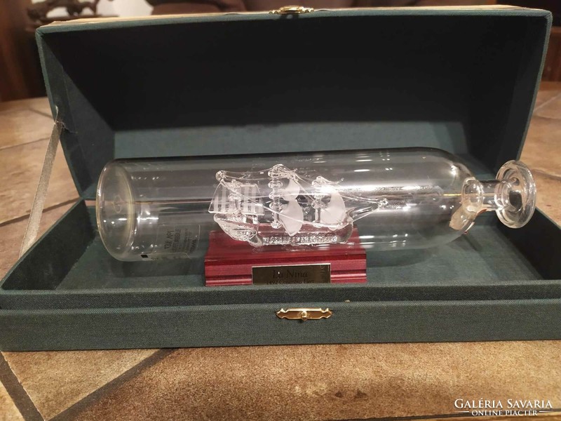 Patience glass, glass ship in a bottle, Columbus's ship, La Nina, 1492
