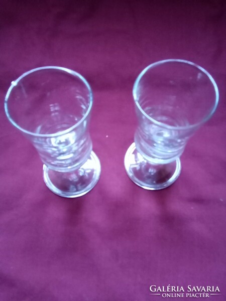 Retro old glass stemmed glass - liquor liqueur short drink alcohol glass set - 2 pcs