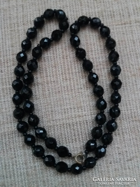 Old polished black onyx necklace