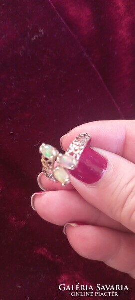 Silver baroque pattern opal stone ring for sale