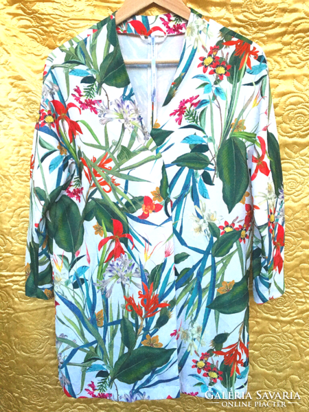 Luxury tropical flower lily pattern quality women's cardigan blazer top m - l