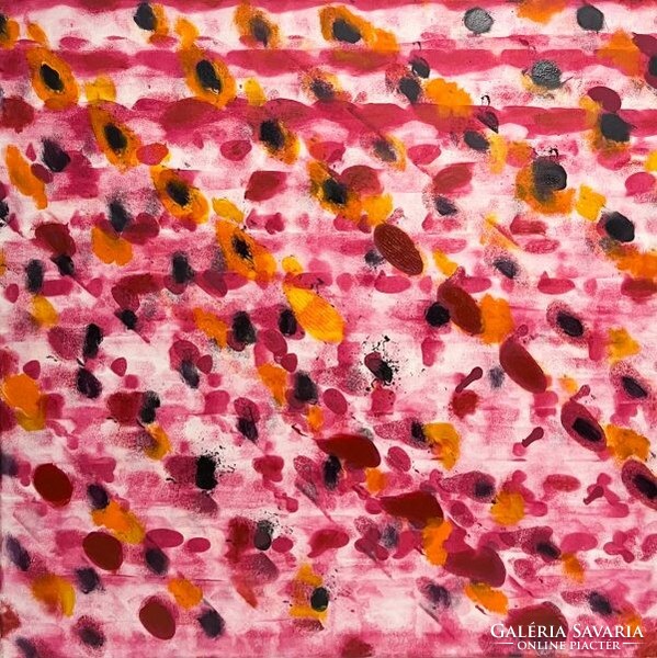 Unknown painter: pink curtain (oil on canvas) 80 x 80 cm /invoice provided/
