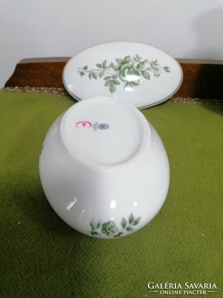 Hollóháza Erika patterned vase and oval bonbonnier set