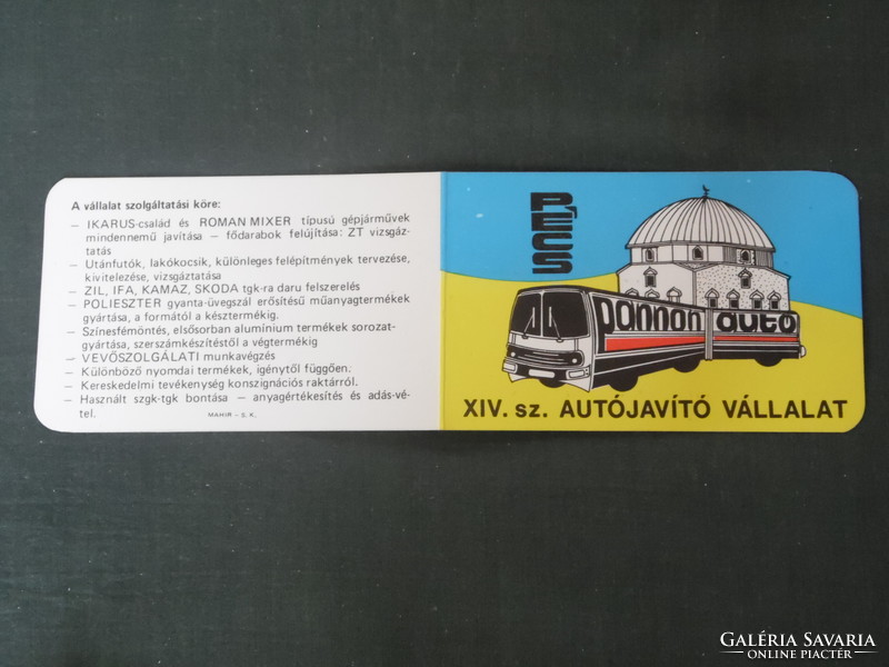 Card Calendar, No. xiv. Pannonauto repair shop, Pécs, Ikarus 250 bus factory, graphic designer, 1985, (2)