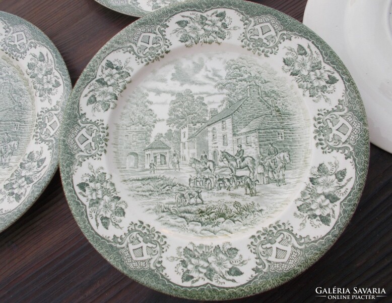 English ironstone tableware tableware, 6 flat plates with hunting pattern