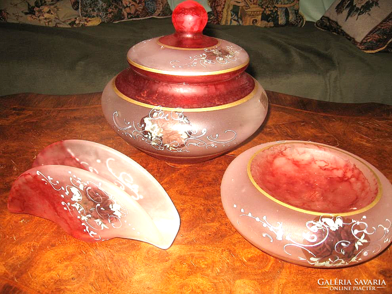 Original Murano glass set, bonbonier, napkin holder, bowl