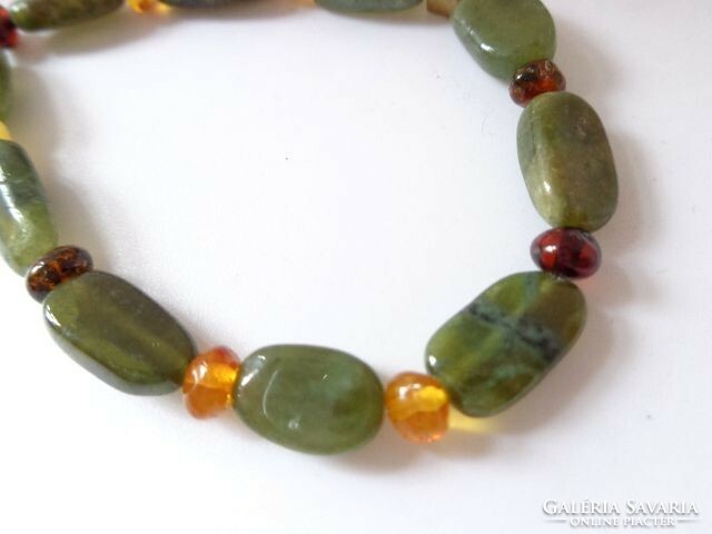 Grossular (green garnet) and amber bracelet